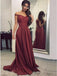 Simple Satin Burgundy Long Prom Dress, A-line Formal Evening Gown