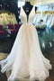 A Line Plunging Neckline Sparkly Glitter Tulle Long Wedding Dress