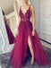 a-line spaghetti-straps backless illusion lace tulle prom dress with slit dtp396