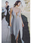 A Line Spaghetti-straps Plunging V-neck Long Prom Dress With Split