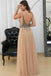 A Line Tulle V-neck Beaded Bodice Backless Prom Evening Dress