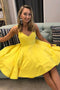 Simple Yellow Homecoming Party Dresses, A Line V Neck Short Prom Dress