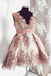 appliqued short pink sweet 16 dress cute v-neck lace short homecoming dress dth53