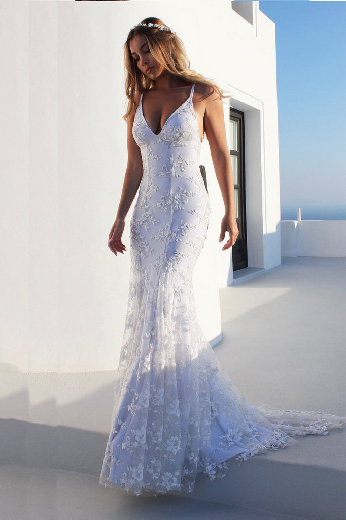 White spaghetti hotsell strap gown