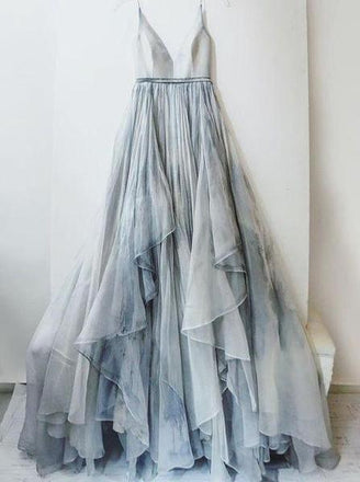 backless spaghetti straps v-neck printed ombre ruffles chiffon long prom dress dtp358