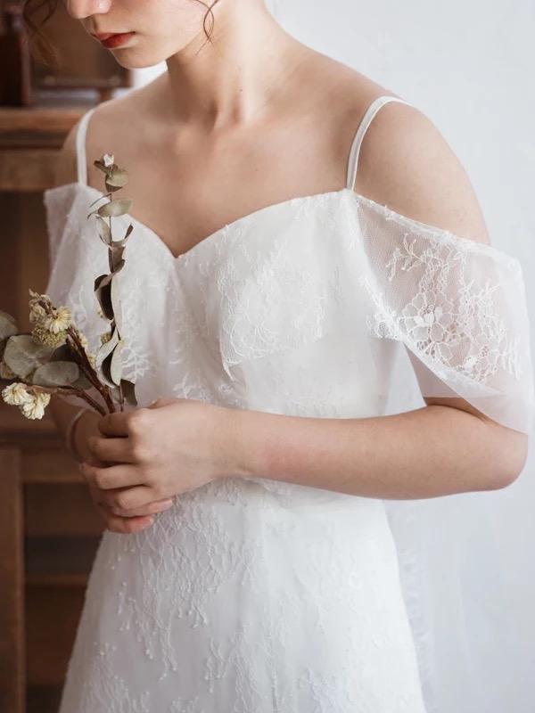 spaghetti-straps drop sleeves boho beach maternity bridal gown dtw118