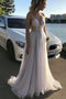 A-Line Beach Lace Wedding Dress, Sexy Spaghetti Straps Sleeveless Bridal Gown
