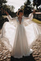 Beautiful Chiffon Wedding Gown Long Puff Sleeves Beach Wedding Dress