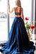 Beautiful Open Back Royal Blue Prom Dress Long Satin Formal Gown