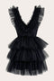 A-line V-neck Tulle Tired Homecoming Dresses, Sleeveless Short Prom Dresses