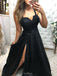 black evening gown black lace long prom dress with slit dtp582
