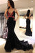 Black Lace Mermaid Prom Dresses V-neck Backless Evening Gown
