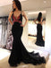black lace mermaid prom dresses v-neck backless evening gown dtp565