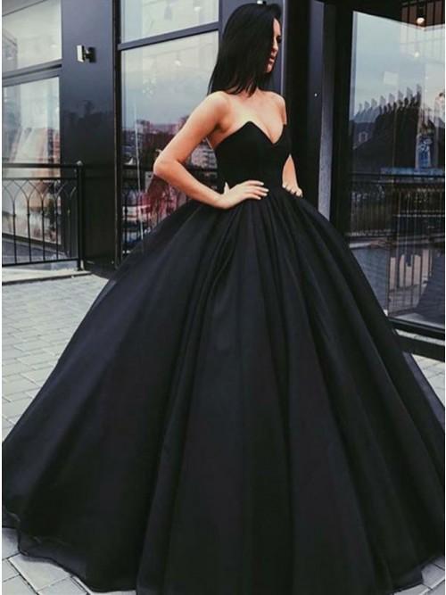 black tulle sweetheart pleats prom dress ball gown floor-length dtp372
