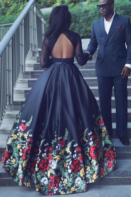 Black floral prom dress deals