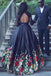 Black Two Piece Lace Long Sleeves Floral Prom Dress Keyhole Back