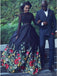 black two piece lace long sleeves floral prom dress keyhole back dtp422