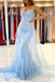 baby blue lace mermaid long prom dresses with overskirt train dtp05
