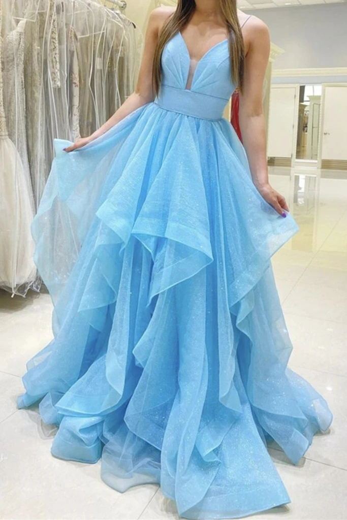 a-line sleeveless sweet 16 gown baby blue v neck long prom dresses dtp03