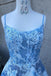 Blue Spaghetti-Straps Tulle Lace Long Prom Dress With Appliques