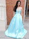 blue sweetheart beading long prom dress sweep train with pockets dtp480