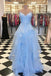Blue Tulle Long Prom Dress Layered 8th Graduation Gown