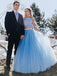 off shoulder beading formal gown sky blue two piece tulle long prom dress dtp406