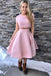 simple graudation homecoming dress blush pink two piece short prom dress dth92