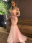 Spring Blush Mermaid Spaghetti Prom Dress Drop-Sleeves Party Gown