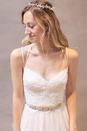 bohemian v neck spaghetti straps backless tulle wedding dresses dtp403