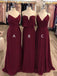 Burgundy Chiffon Styles Boho Long Bridesmaid Dresses