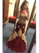 burgundy gold applique mermaid graduation party pageant dresses dtp452