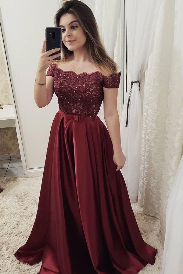 Long maroon sales lace dress
