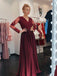 a-line v-neck lace long sleeves burgundy prom dress with appliques dtp154
