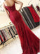 Burgundy Spaghetti Straps Mermaid/Trumpet Long Lace Prom Dress