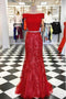 Off-the-Shoulder Lace Mermaid Long Two Piece Prom Dresses