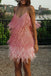 Unique Sequined Feather Short Homecoming Dresses, Pink Party Dresses