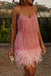 Unique Sequined Feather Short Homecoming Dresses, Pink Party Dresses