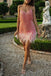 Unique Sequined Feather Short Homecoming Dresses, Pink Party Dresses