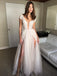Cap Sleeve A-line Lace Tulle Long Backless Prom Dress Slit Evening Dress