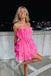 Charming A-line Hot Pink Short Homecoming Dresses, Strapless Party Dress