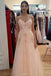 Charming A-line Blush Pink Beaded Long Prom Dresses For Teens