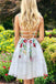 A-line V-neck Lace Homecoming Dress Embroideried Short Prom Dress