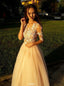 Charming Floral Appliques Long Prom Dresses With 3/4 Sleeves