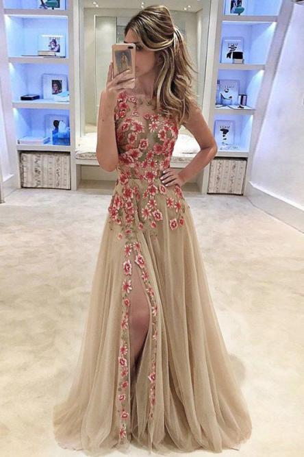 Round neck prom online dress
