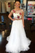 white tulle bateau appliques two piece prom dress with beading dtp596