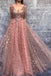 A-line Pink Long Prom Dresses Starry Night Formal Evening Dresses