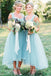 chic straps short asymmetrical bridesmaid dresses mint green tulle dtb39