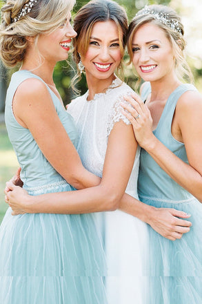 Chic Straps Short Asymmetrical Bridesmaid Dresses Mint Green Tulle