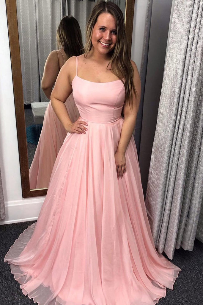 chiffon long prom dress spaghetti straps plus size evening dress dtp602